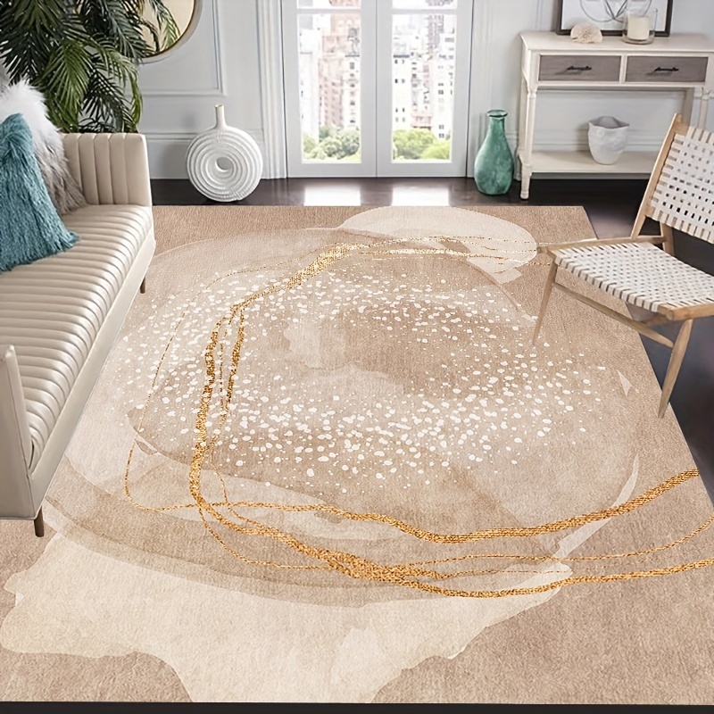 

1pc Non-slip Floor Mat, Golden Line Print Floor Rug, Machine Washable, Household Living Room Decor Carpet, Bedroom Décor Rug, Popular Fantastic Area Rug