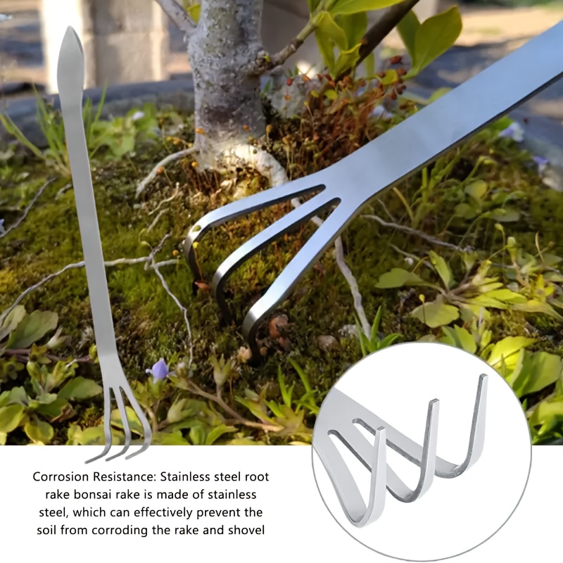 Bonsai-Rechen aus Edelstahl, Verdichtungsmesser, Knospenpflckform,  Bonsai-Werkzeuge, Bonsai-Spezialproduktion, Erdlockerungsgert,  Wurzelrechen aus Edelstahl