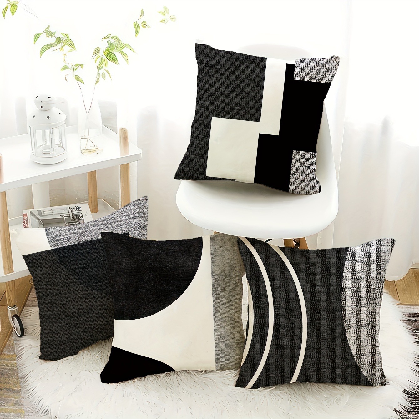 

4pcs, Short Plush Pillow Cushion Cover Cushion Cover Pillow Cover Ultra Soft Single-sided Printing18in*18in Simple Black Grey Sofa Car Cushion No Pillow Core