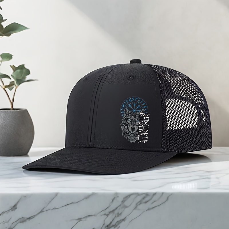 TEMU Unisex Adjustable Baseball Cap With A Wolf Totem Print - Breathable Mesh Trucker Hat, Suitable For Men And Women, Ideal For Golf, Fishing, And