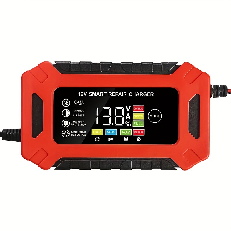 TEMU [car Battery Charger 12v6a]for Car, Truck, Vehicles, Motorcycles (agm/gel/lead-acid ), Fireproof Abs And Battery Desulfator For 2ah-100ah Battery, Without Battery