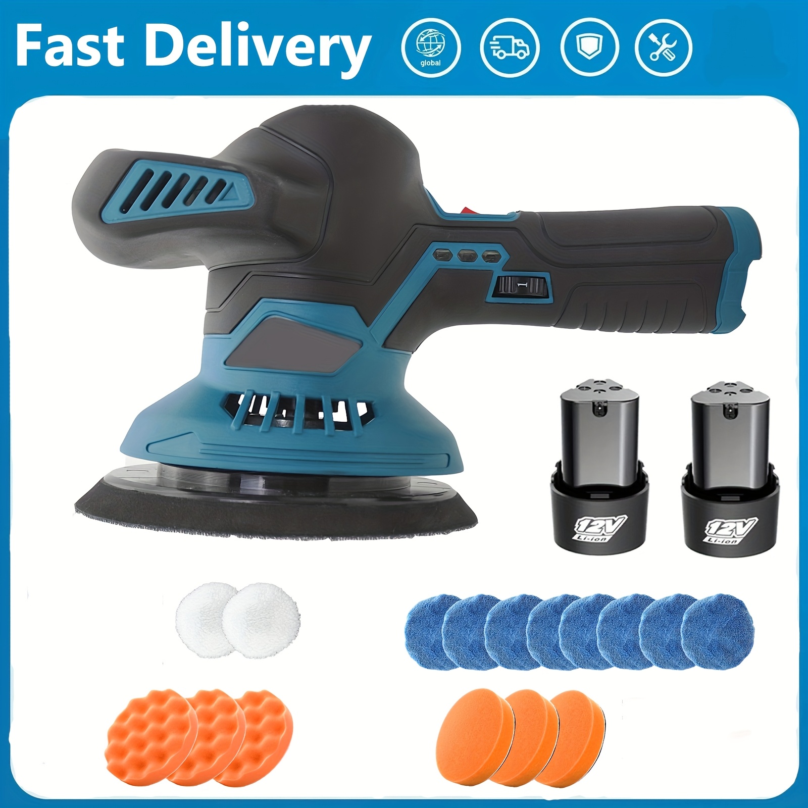 Image of 200w Wireless Polisher Portable Buffer Polisher With 2x 3.0ah Battery, Car Buffer And Polishers Kit 6 , 12v Cordless Car Buffer, Up To 6000rpm Kit - Ideal For Car Detailing/ Polishing