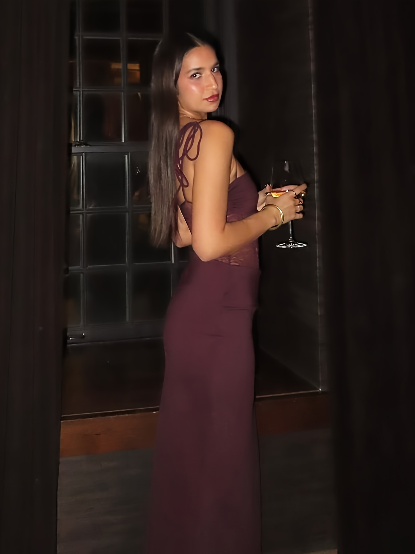 chinese dress ladies Lace Bodycon Wrap Midi Dress in Burgundy