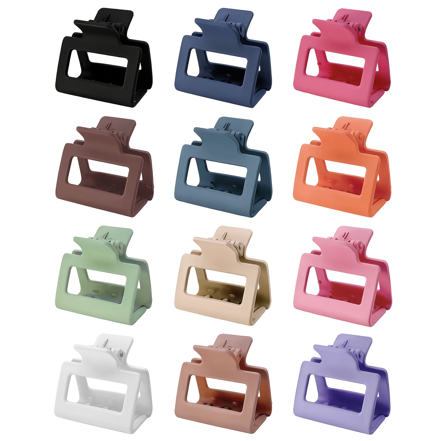 TEMU 12pcs Medium Dopamine Hair Claw Clips For Thin Hair, Durable And Sturdy Plastic Matte Square And 4-claw Hair Clips, Autumn And Winter Multicolor
