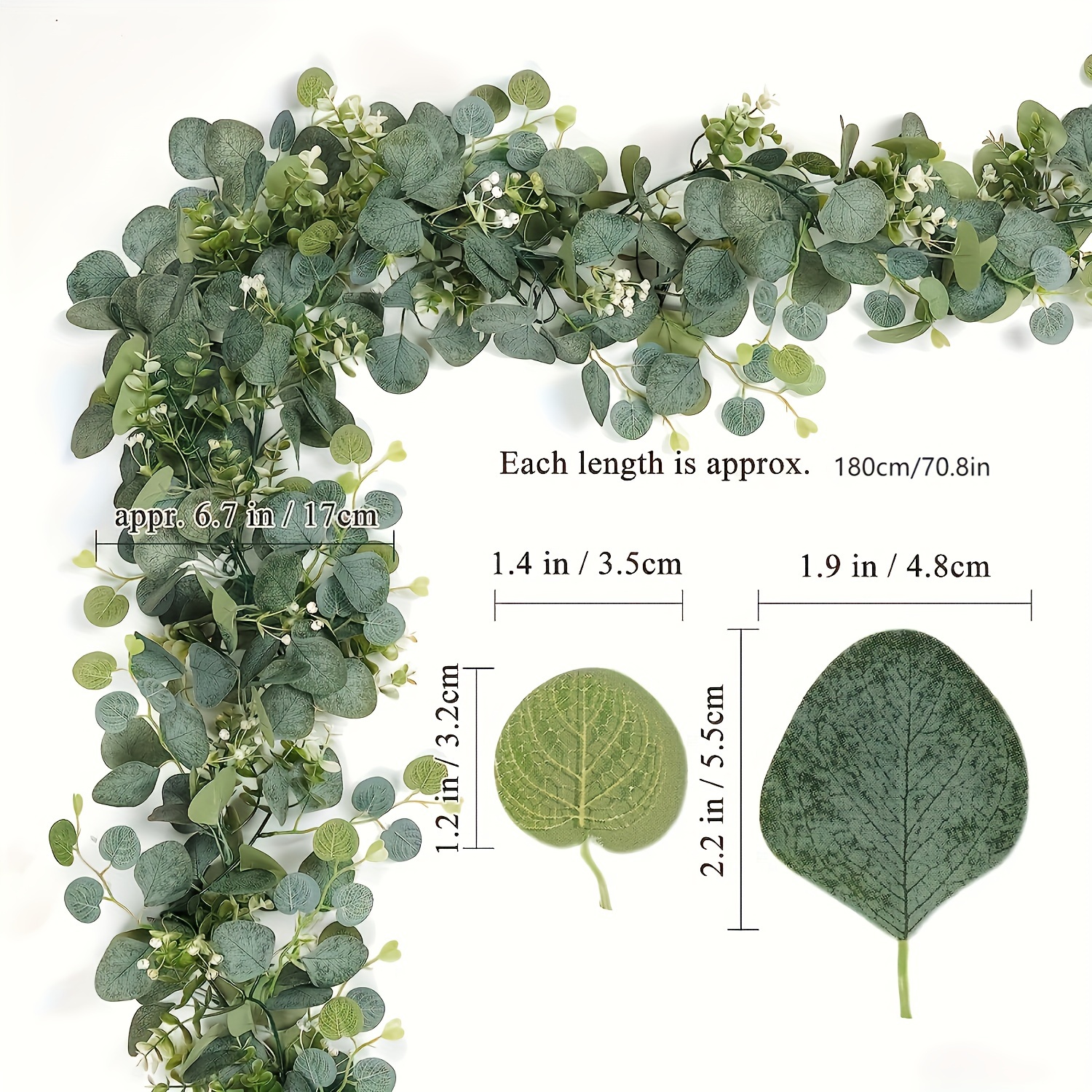 1 2pcs, Artificial Eucalyptus Garland, Realistic Faux Greenery Vine 