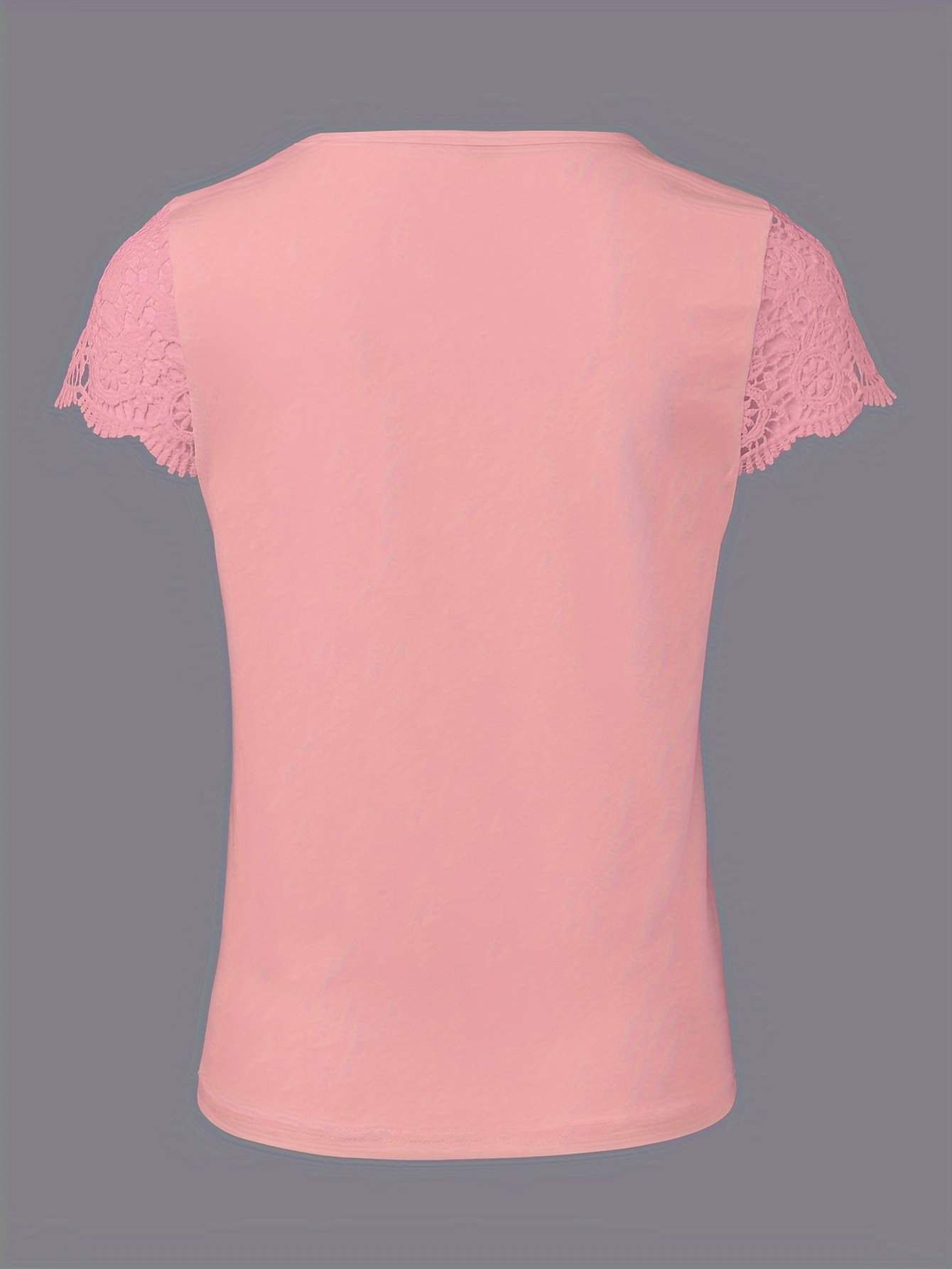 Women's Soft Pink V-Neck T-Shirt - Elegant Lace Trim Blouse, Machine Washable Everyday & Formal Tops for Women, Versatile Top, Feminine Style, Breathable Top, Stylish Top, Summer Wardrobe