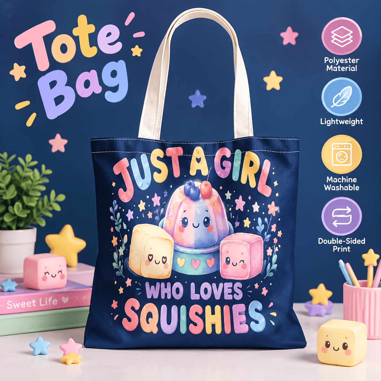 TEMU 2d Flat Print, 1pc Of Cute " Who Only Toys" Single-shoulder Bag, Stylish And Versatile, Suitable For Shopping And Daily Use, Large Capacity,
