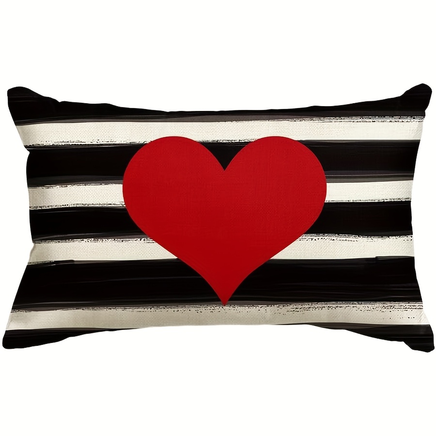 

1pc Love Heart Throw Pillow Cover, 12x20 Inch, Machine Washable, Zippered, Woven Decorative For Sofa, Couch, Living Room - Ideal For Valentine's, Day, Anniversary, Wedding