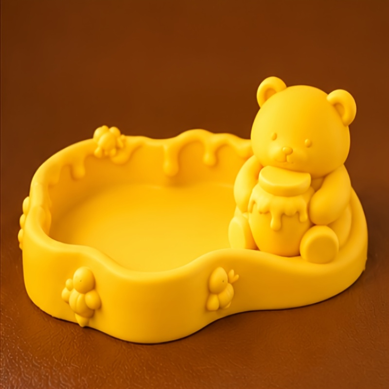TEMU 1pc Bear Honey Pot Shaped Storage Box 3d Printed Storage Tray Cute Honey Bear Organizer Box Small Desk Holder For Jewelry Keys Home Office Decor