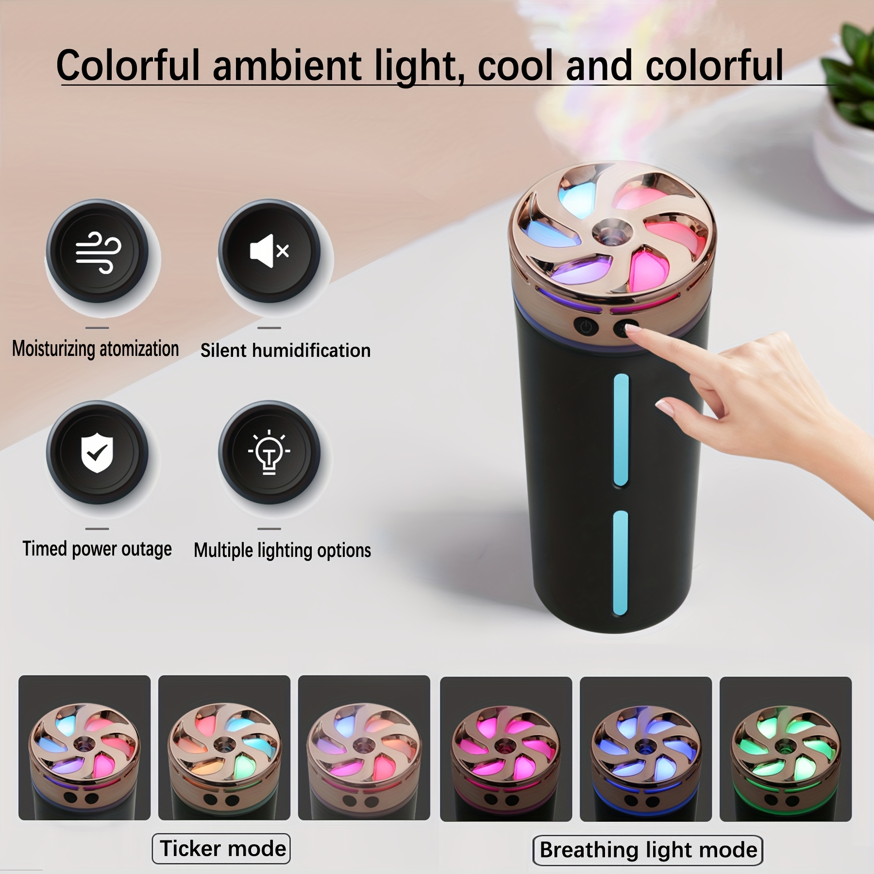TEMU Usb-powered Portable Humidifier Featuring A Color-changing Night Light, An Alcohol-free Diffuser Suitable For Cars, Offices, Bedrooms, And Travel - A Perfect Gift For Back To School