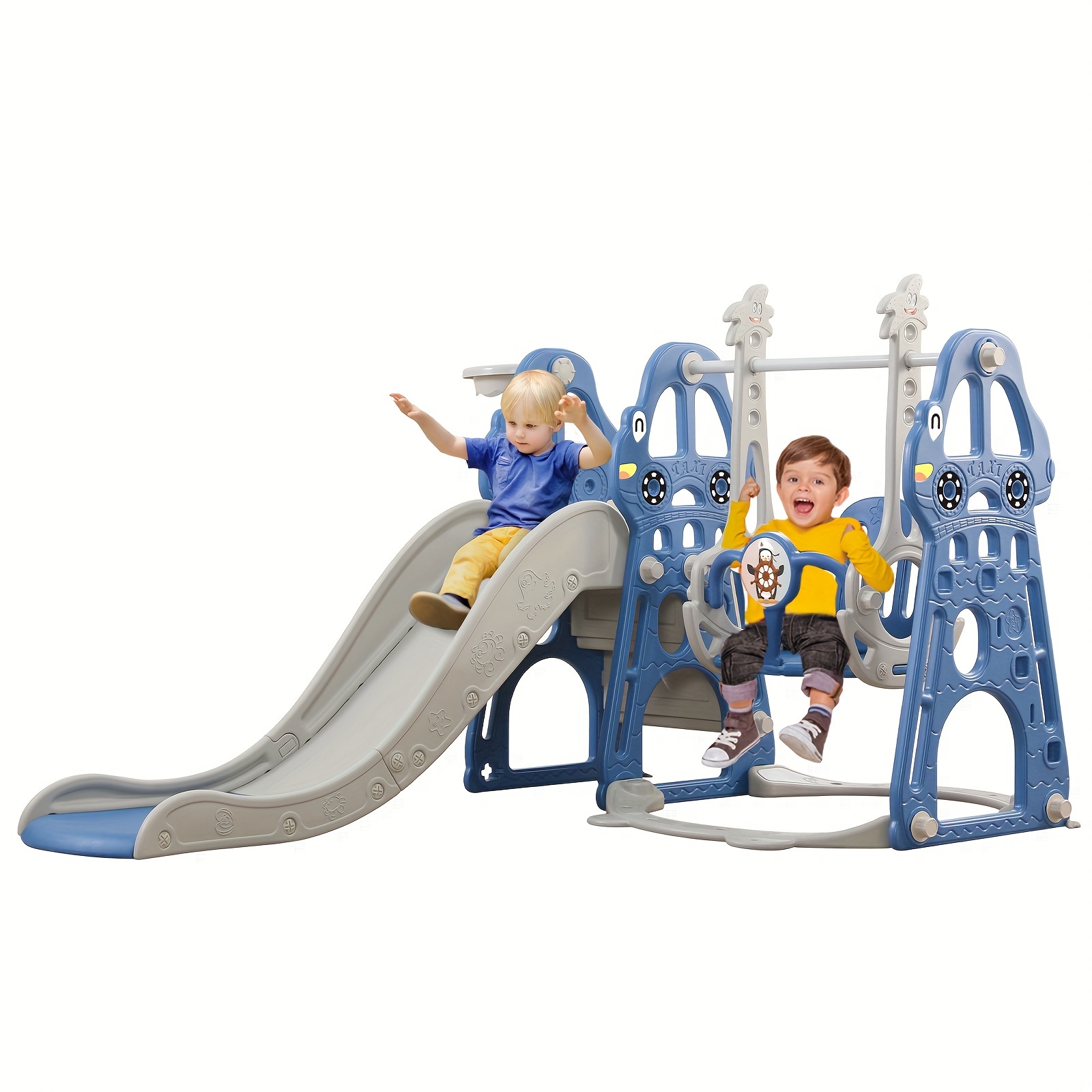 TEMU Toddler Slide And Swing Set 4 In 1 Toddler Playground With Swing Slide Climber And Basketball For Boys And Girls Backyard Playsets For Kids