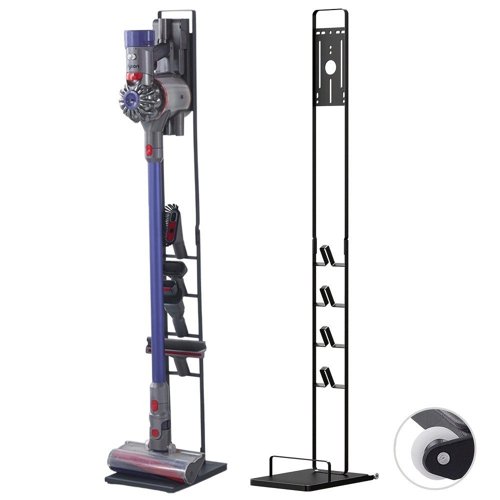 TEMU Support de aspirateur vertical universel avec roulettes, support d'aspirateur en métal, organisateur d'aspirateur multifonctionnel, compatible