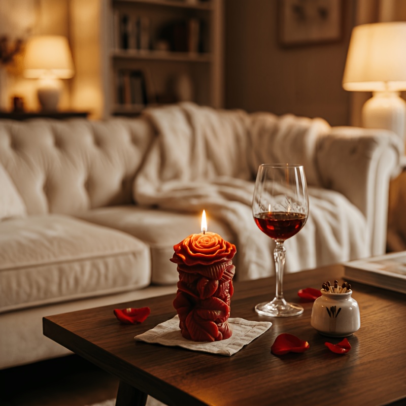 Rose Pillar Scented Candle, 3D Carved Candle, Made of Soy Wax. Suitable for Wedding Table Centerpieces, Valentine's Day, Home Decor, Dinner Parties, and Photo Props