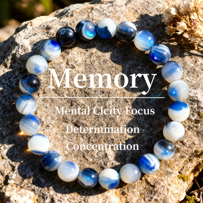 Blue Agate Stone Bracelet with Adjustable Elastic Rope