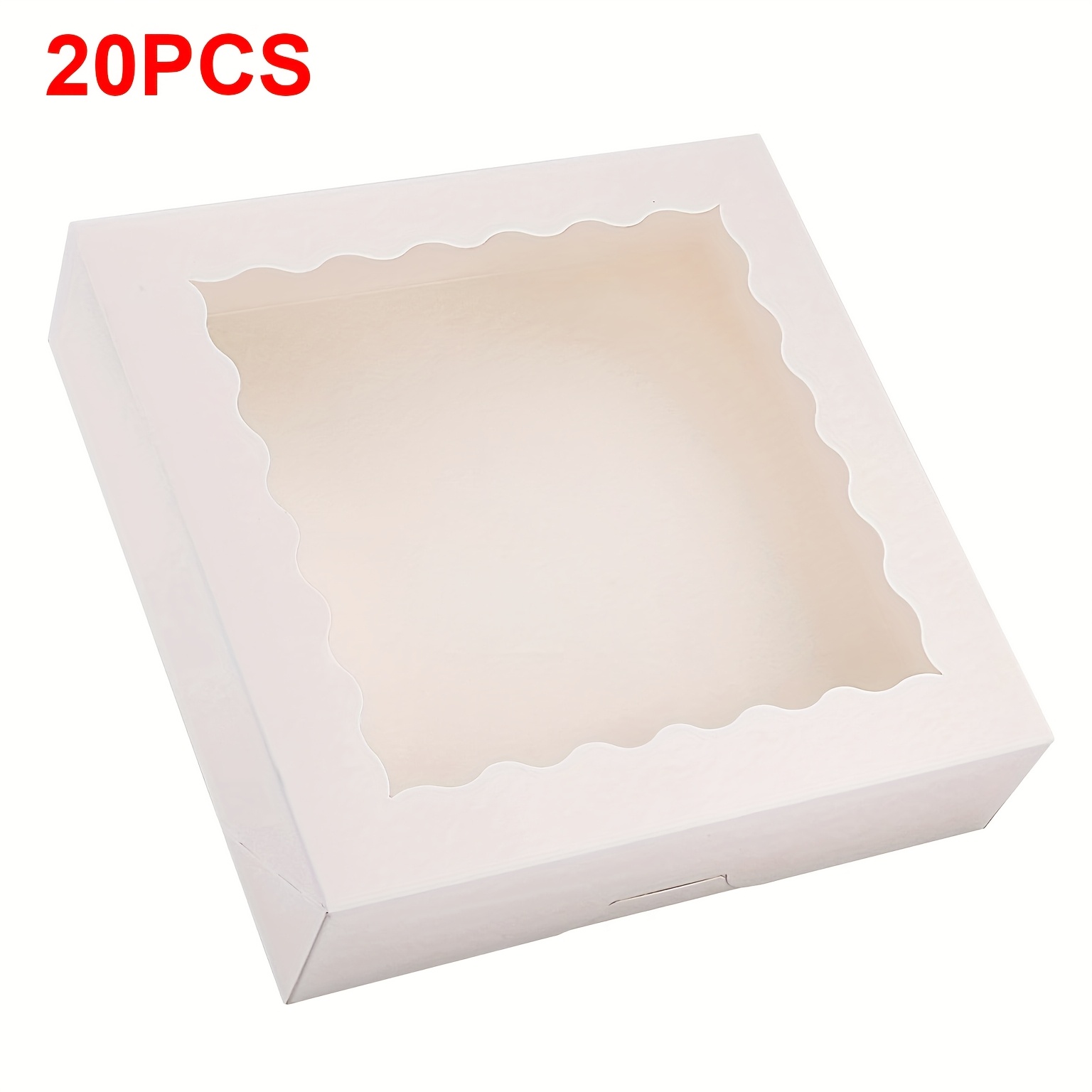 E-shop 20 Stück 9" x 9" x 2,5" Kuchenboxen mit Fenster, Auto-Popup Keksboxen, Weiße Bäckereiboxen für Muffins, Donuts Gebäck