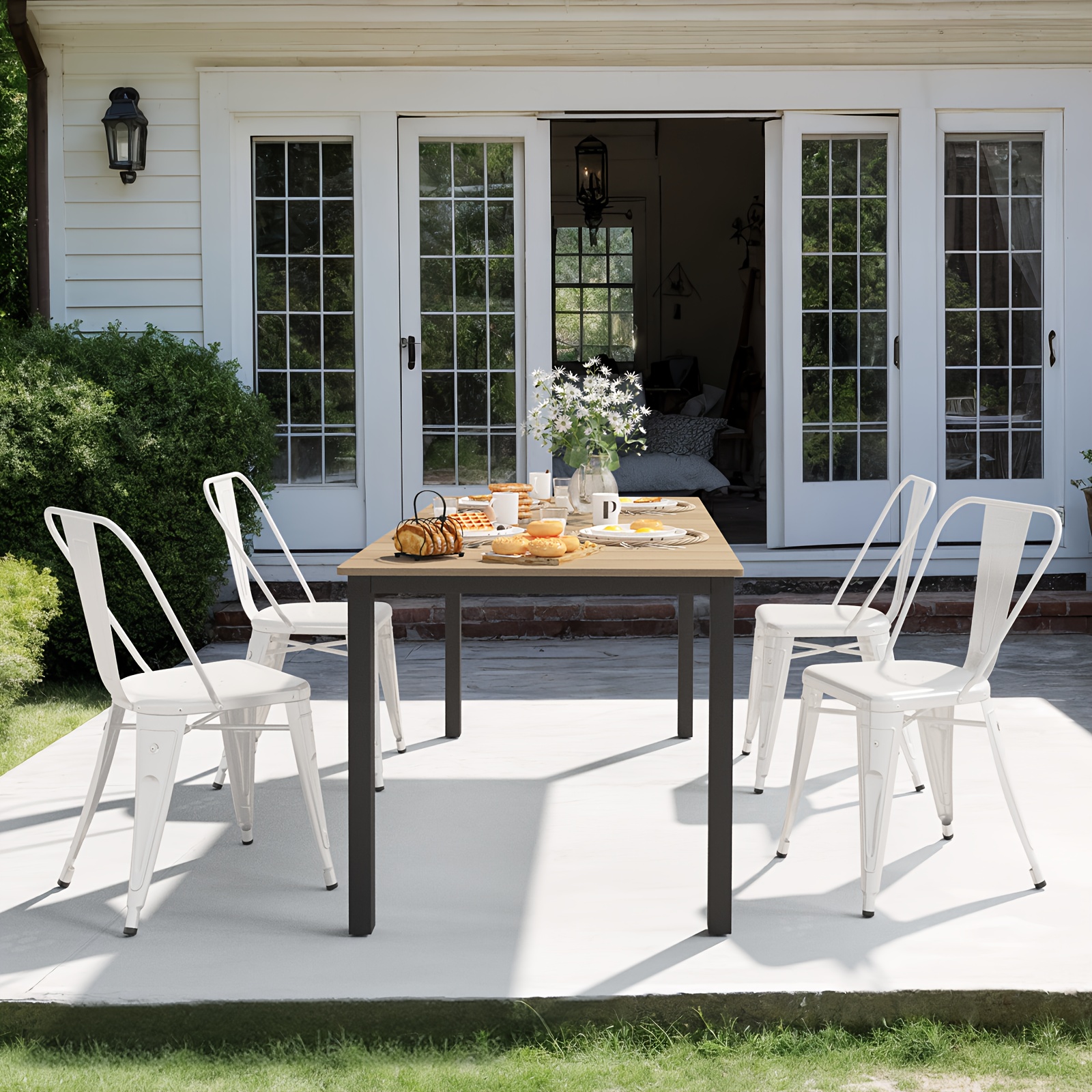 metal dining chairs set of 4 stackable   back 18 inch indoor outdoor use   vintage metal for kitchen restaurant   bar white Product details 1