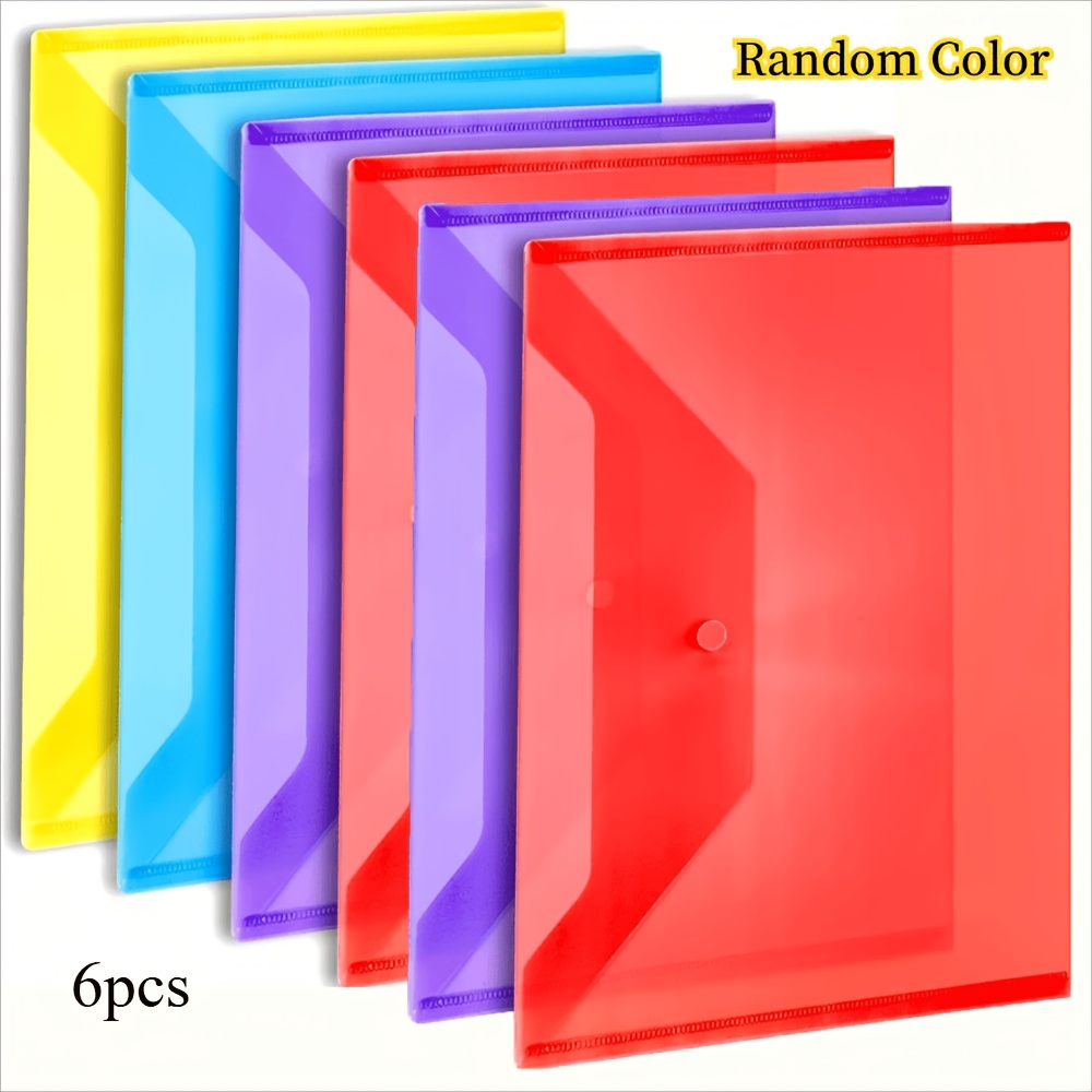 TEMU Lot de 6 pochettes à transparentes format lettre, couleurs assorties aléatoires, chemises à documents en plastique réutilisables, fournitures