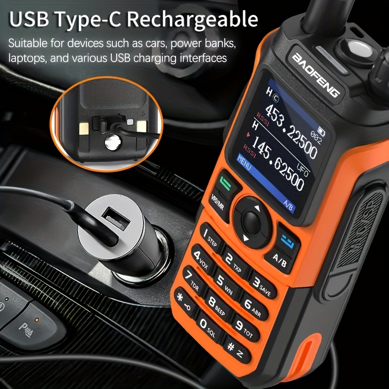 портативна хам , walkie talkies со долг достапен uhf vhf двојна , 2-начинска , комплетен сет, type-c кабел и подобрени функции walkie talkie Детали за производот 1