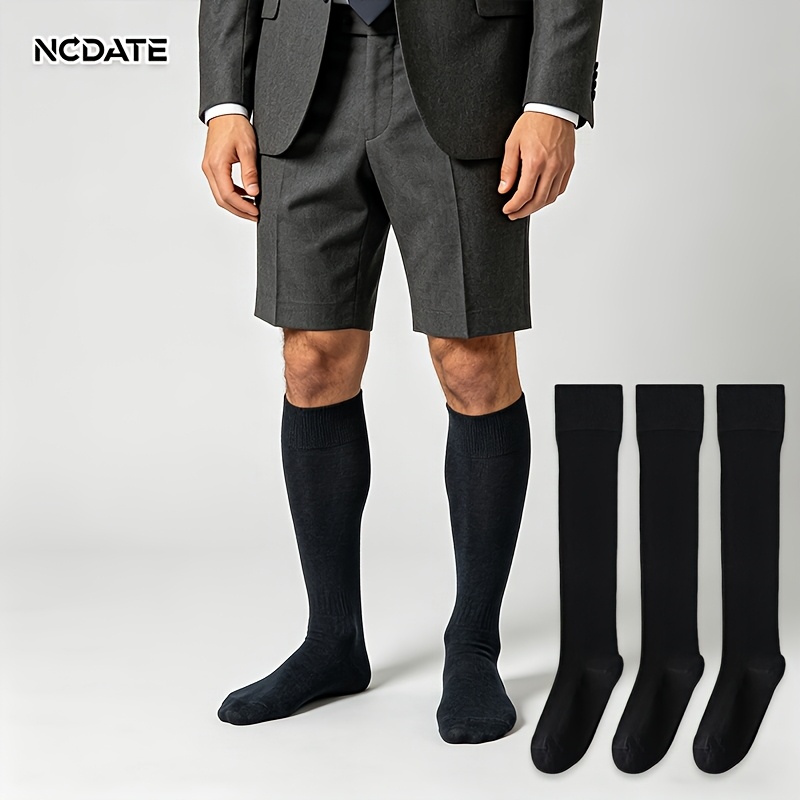 TEMU 3-pair Ncdate Men's & Women's Thin Business Calf Socks - Solid Color Tube Socks Suitable For Daily Casual, Outdoor Sports, Office Wear -