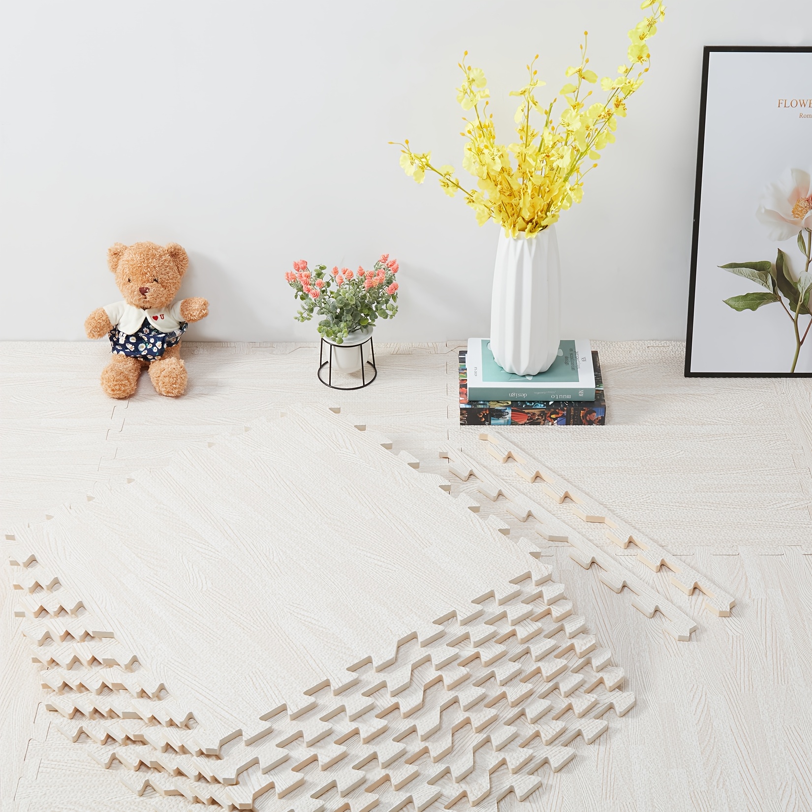 Image of 12pcs Foam Floor Tiles 60 X 60 X 1 Cm Interlocking Floor Mats Waterproof Gym Flooring Wood Grain Puzzle Mats For Floor Exercise (3 Colors)