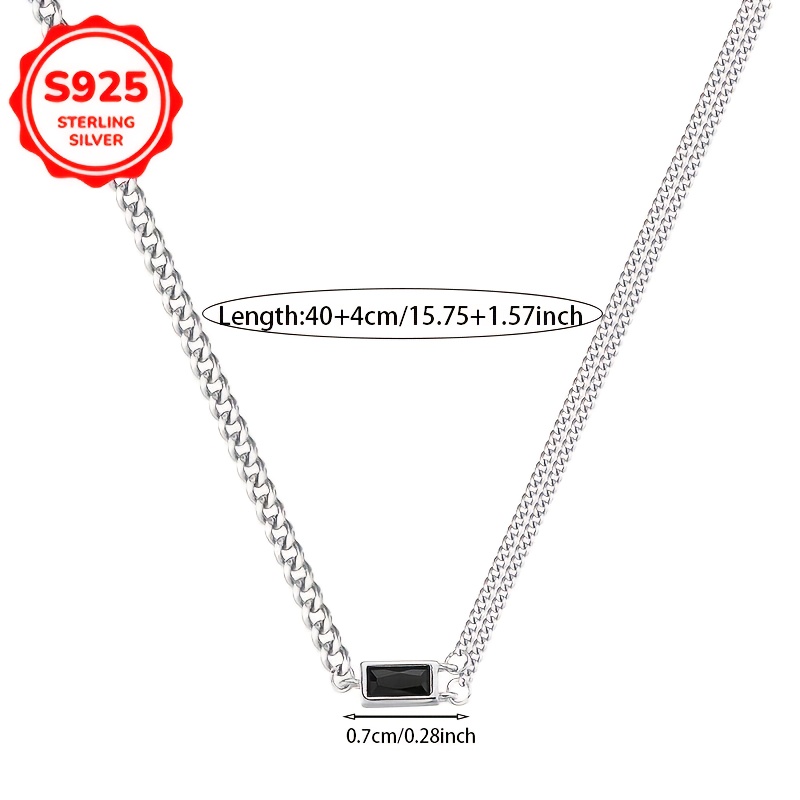 925 Silver Double Layer Necklace Vintage Square Chain for Couples & Friends