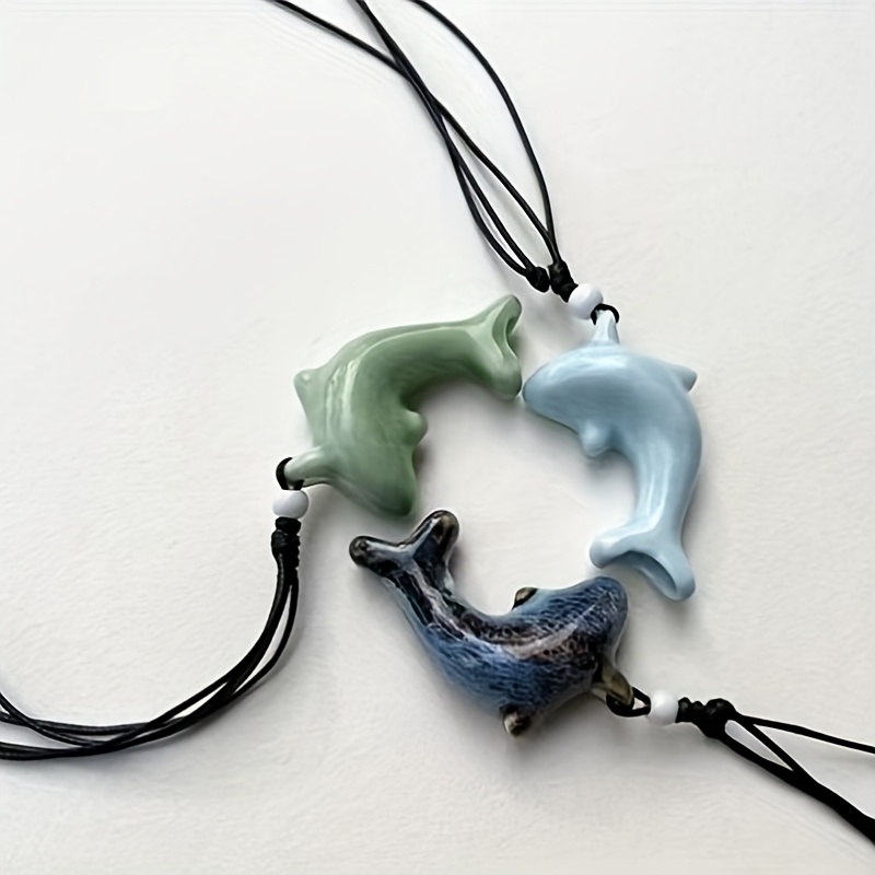 3pcs Ceramic Dolphin Whistle Necklace Set, Adjustable