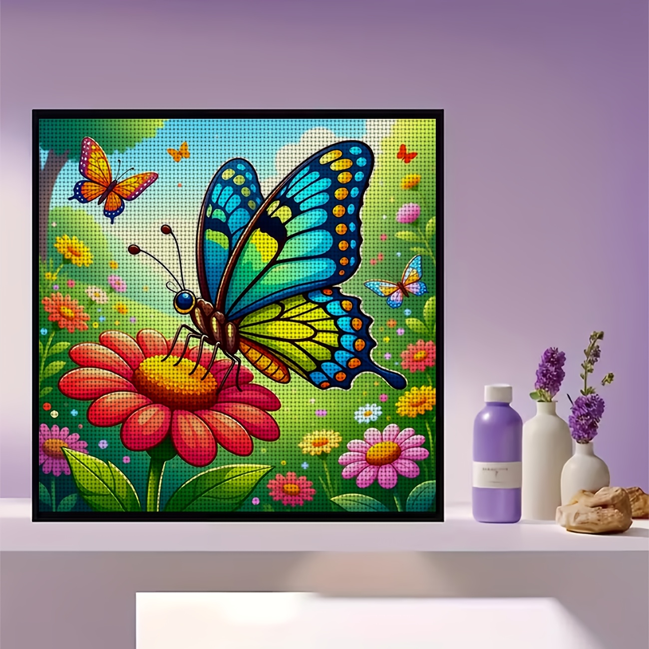 DIY Cross-stitch Printed Kit, Unframed, Colorful Butterfly Pattern