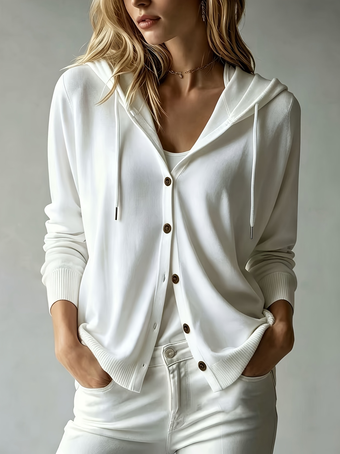 womens casual hooded cardigan button up long sleeve top lightweight loose hooded outerwear suitable for daily   vacation multi scene wear  