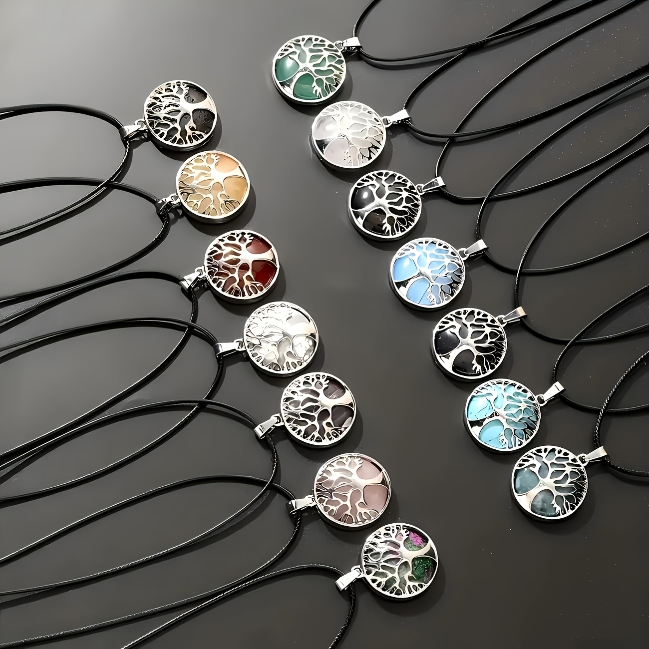TEMU 10pcs Mixed Of Life Pendant Necklace, Natural Stone Jewelry - Colorful Talisman