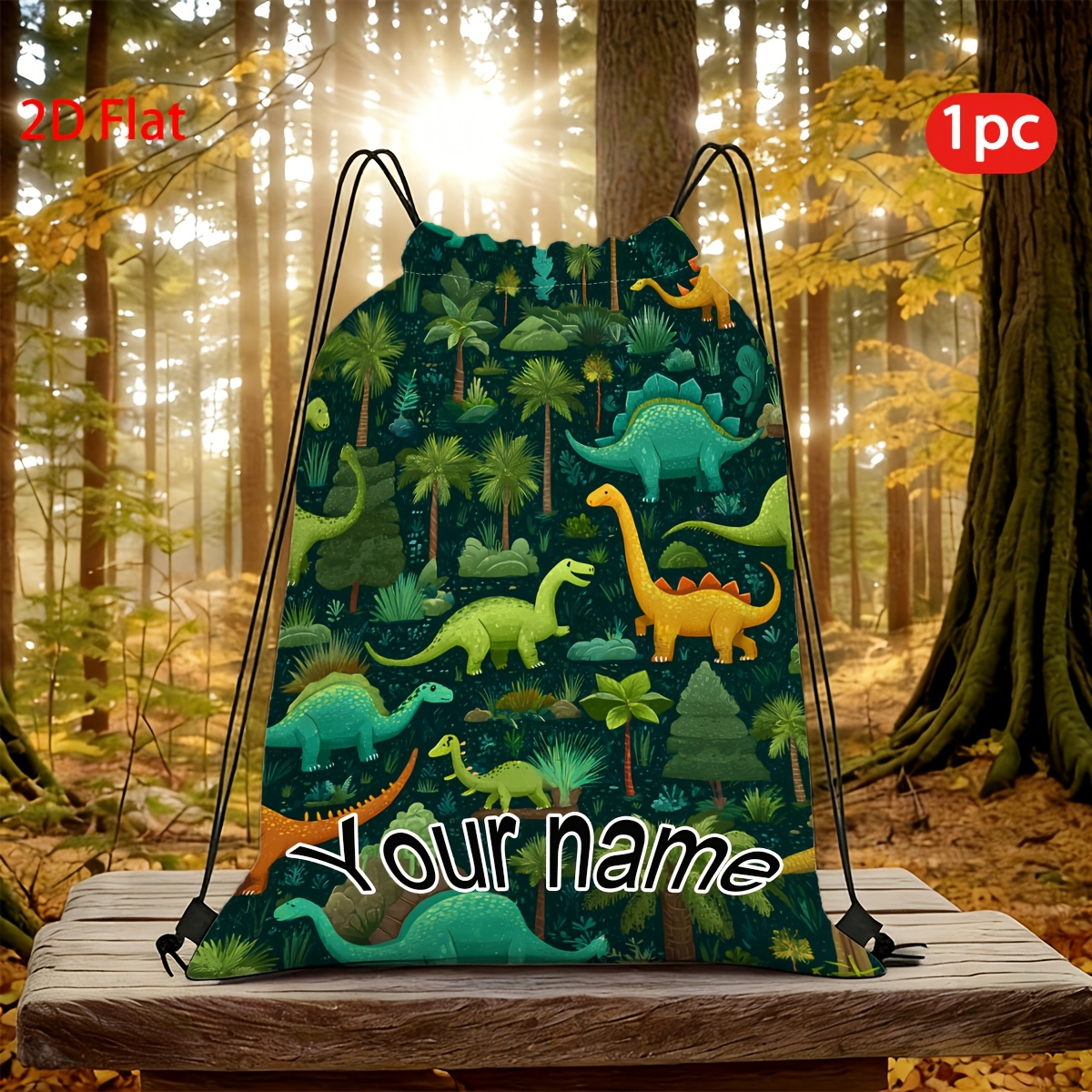TEMU 1pc Custom Dinosaur & Plant Backpack With Personalized Name/text - Oxford Soft Shell Bookbag Suitable For Gym, Yoga, Travel, Durable Drawstring