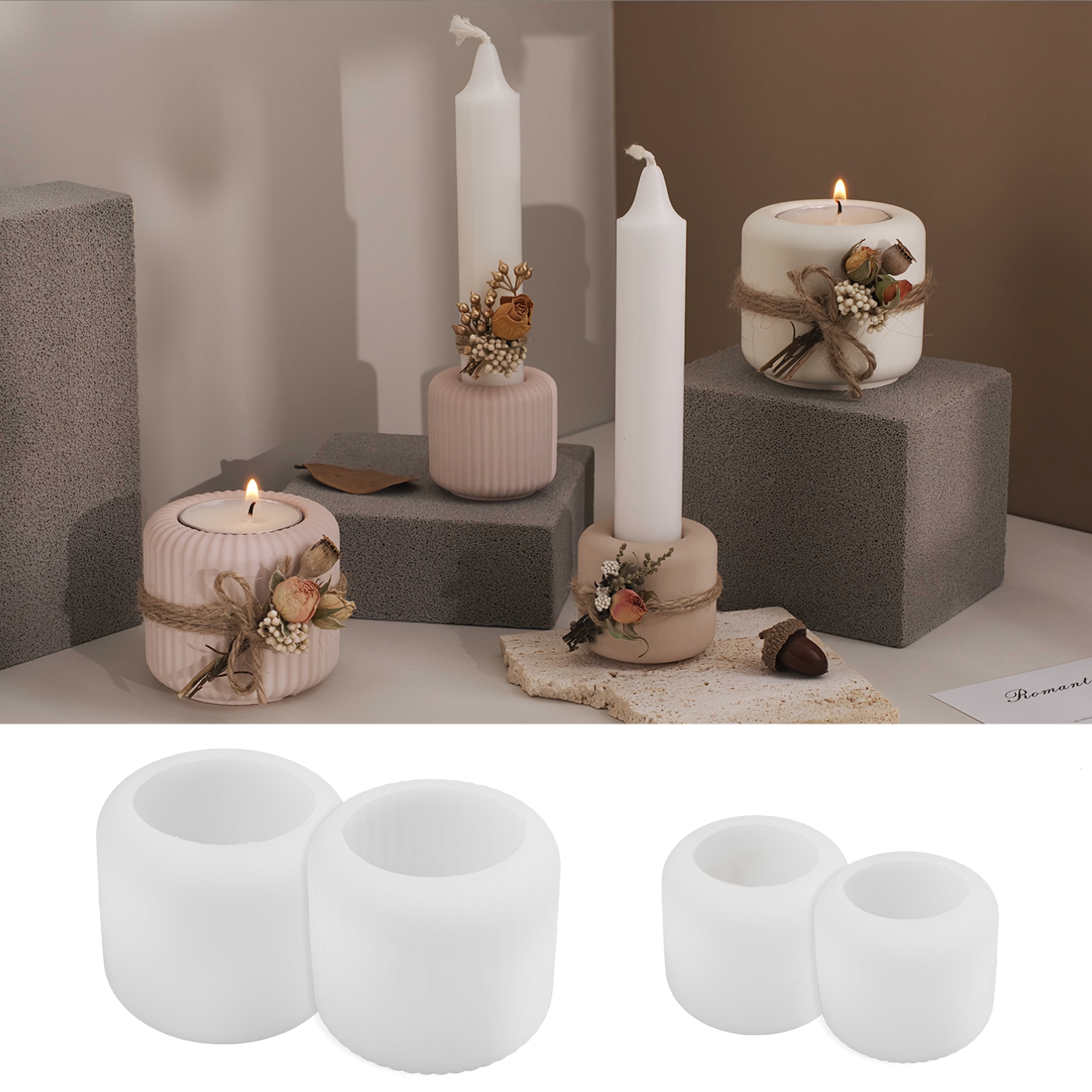 

4pcs Silicone Candle Holder Molds Set, Diy Resin Plaster Candlestick Holders, Design, , For Home Decor, , Gifts