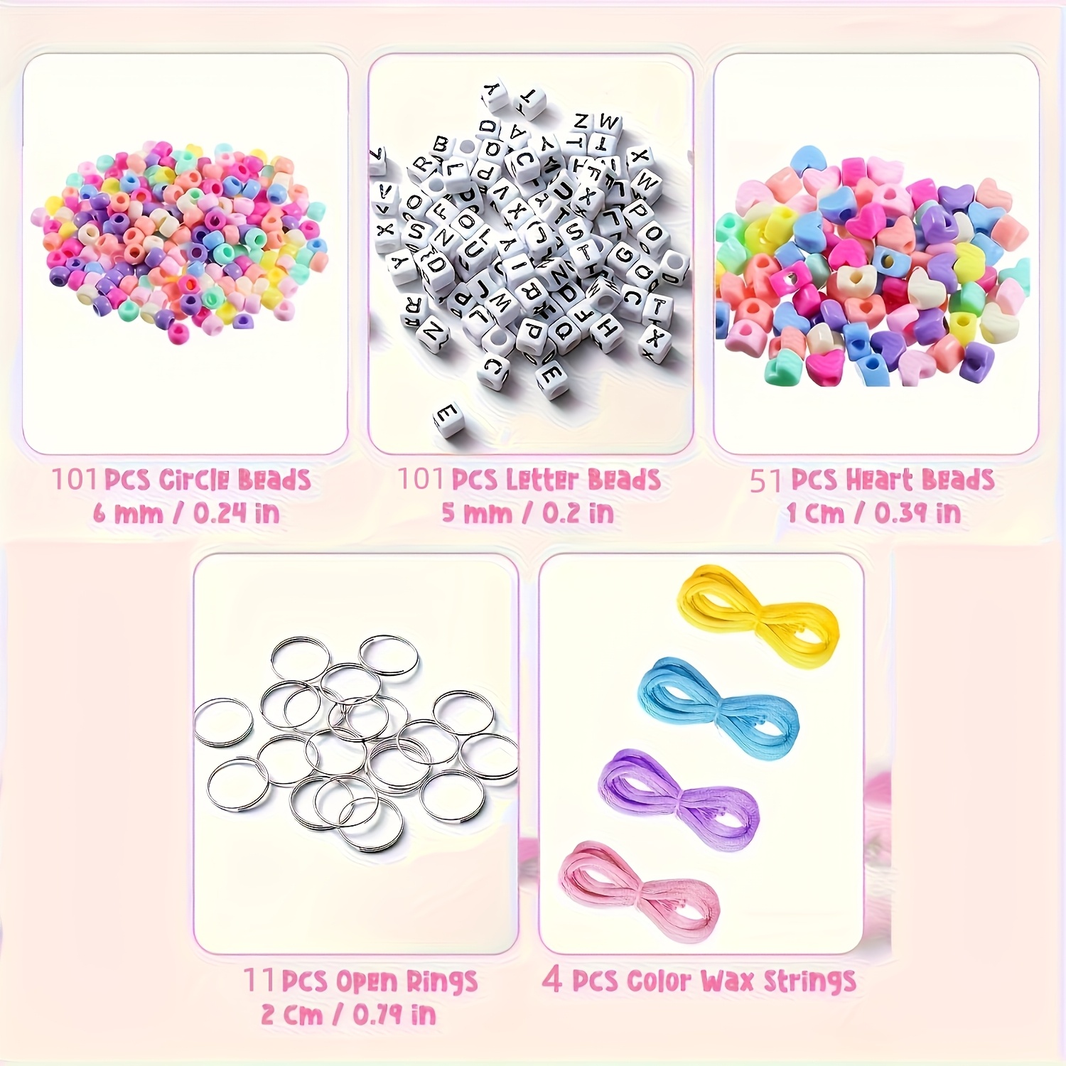 TEMU 268pcs Pieces Mixed Color Diy Keychain Making Set, Letter Heart-shaped Transparent Large Hole Beads Key Chain Material Bag, Birthday Party Gift,