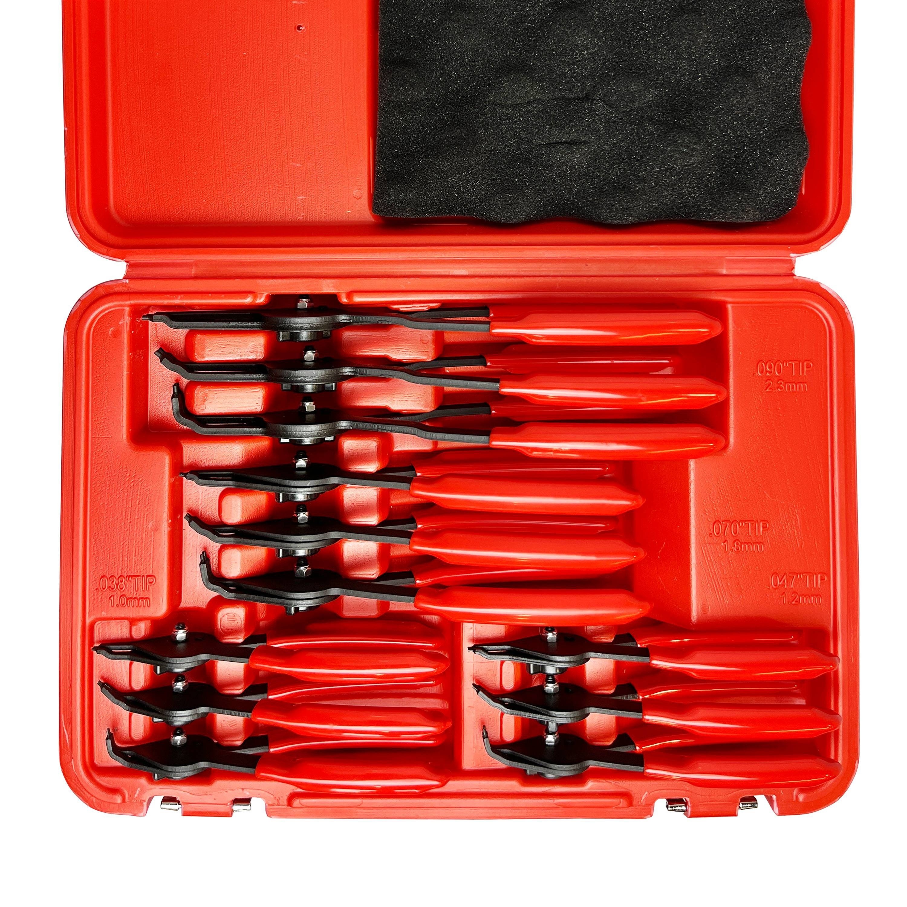 DASBET Snap Ring Plier Set 11PCS Straight & Bent Retaining Ring Pliers W/Hook & Pick Heavy Duty Internal External Pliers .038in - .09in Circlip Combination Retaining Clip For Car Trunk Motorcycle