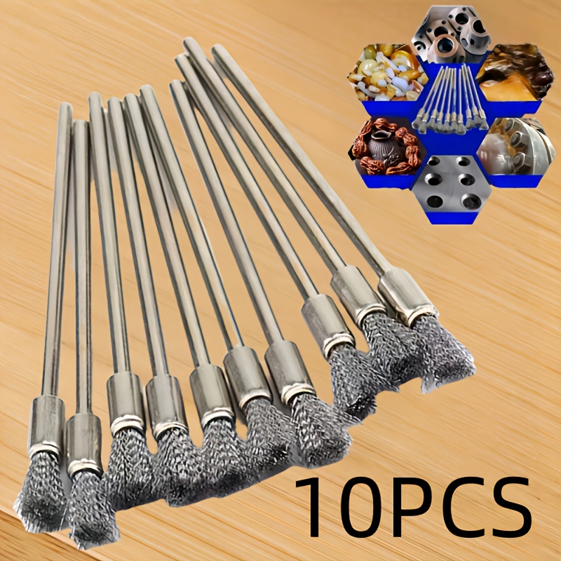 6/10pcs Wire Brushes With 3.17mm Handles - Perfect For Rotating Tools, Ideal For Cleaning, Rust Removal And Sanding, Brush Wire Wheel Set, Conical Brush With Handle, 6/10pcs