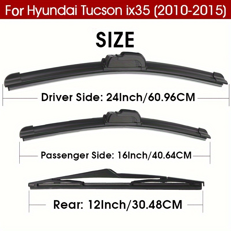 sprednjih in zadnjih brisalcev za , primeren za Hyundai Tucson Ix35 2010 2011 2012 2013 2014 2015, vetrobransko steklo, okno 24"+16"+12"