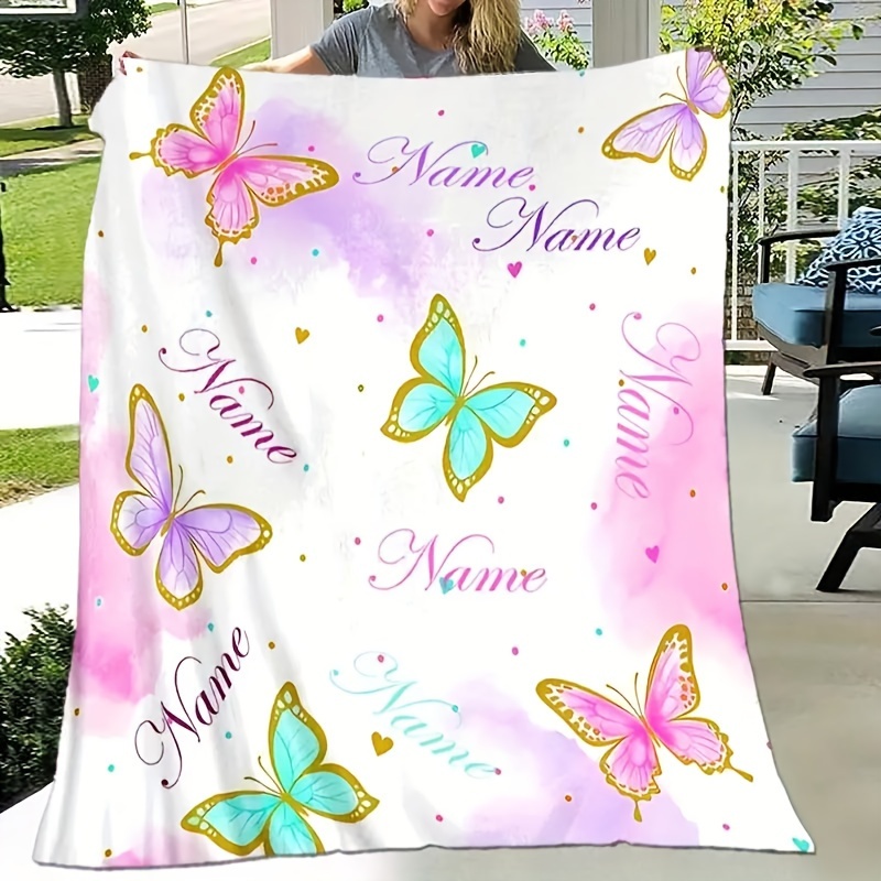 

Personalized Butterfly Print Fleece Blanket - Customizable With Name - Perfect For Home, Office, Or Car - Machine Washable - 39.4"x29.5", 59"x51", 78.7"x59" Sizes Available