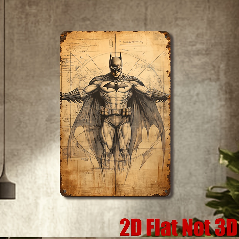 TEMU 2D Plat - 1pc Peinture Décorative 2D Plate, Batman, Thème, Panneau Décoratif Métallique Style Rétro, Convient pour Salon Moderne, Cour, Garage,