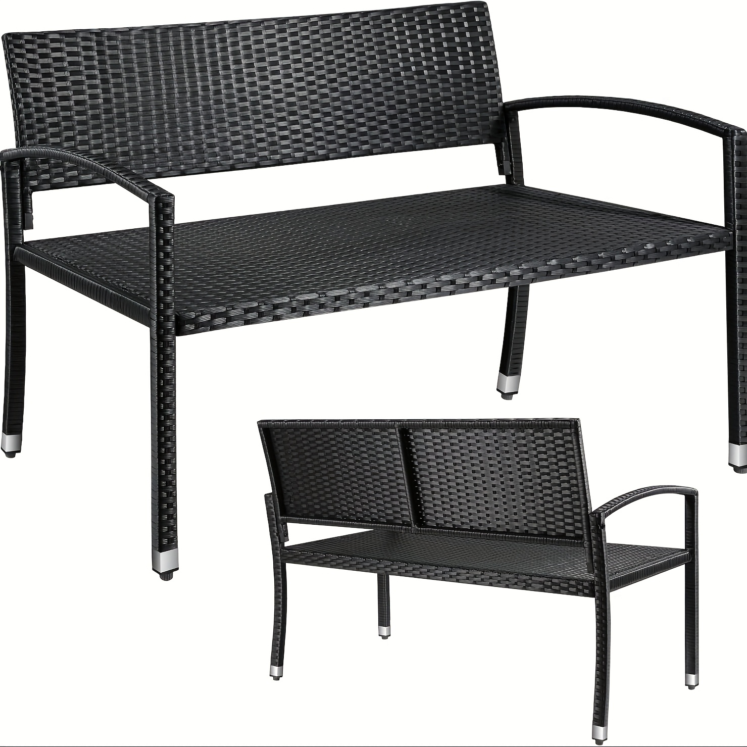 Image of Garden Bench Rattan, Polyrattan Bench Weatherproof, 2 Seater Garden Bench, , 320kg Load Capacity, 122x60x85cm, Comfortable Garden Furniture Bench, Park Bench, One-sided Rattan, Outdoor Bench