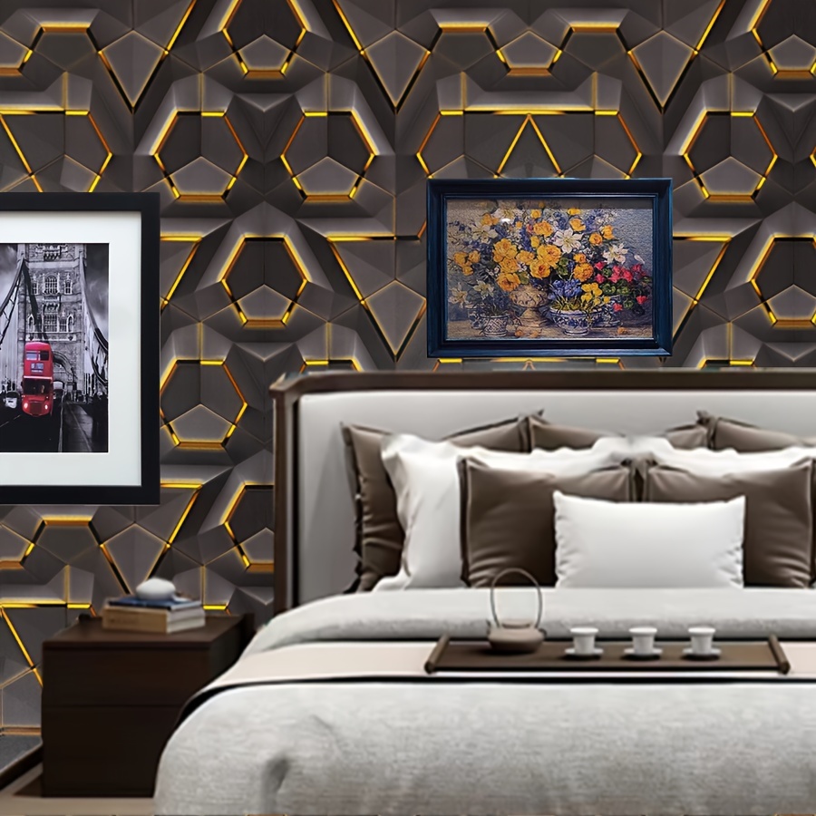 1 Roll of Exquisite 3D Black and Golden Diamond Wallpaper - Easy to Stick, Removable, Self-Adhesive Wallpaper for Kitchens, Bedrooms, Bathrooms, Home and Commercial DIY Decor, Vinyl Material, Random Match Pattern, Commercial Decoration | Diamond Pattern | Peel and Stick Installatio