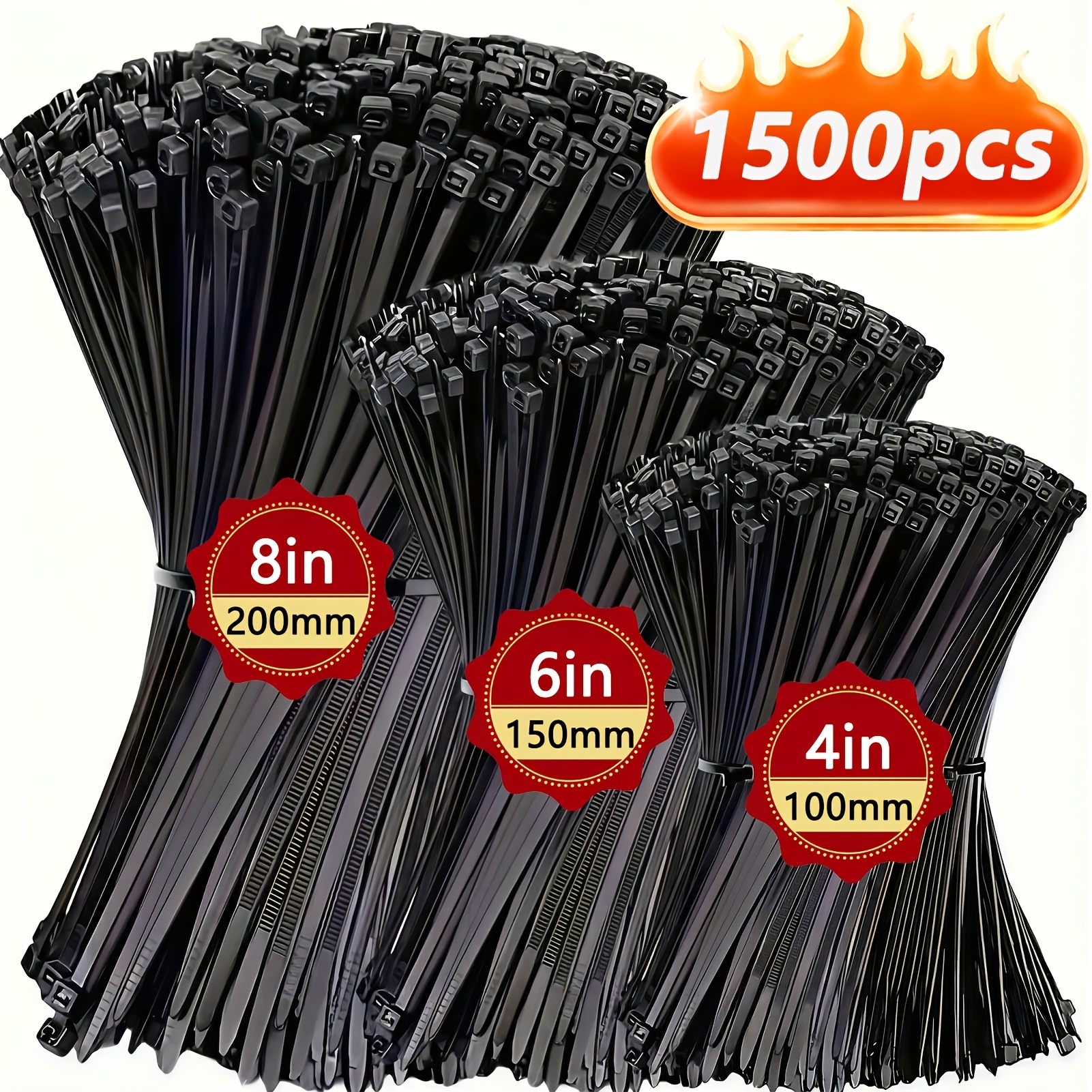 Image of 1500pcs Of Heavy-duty Nylon Straps, Adjustable Self-tie Ropes In 4, 6, And 8 Inches, Non-slip Outdoor Cables, Suitable For Garden And Home Organization, Durable Rope Organizers, And Rope Holders