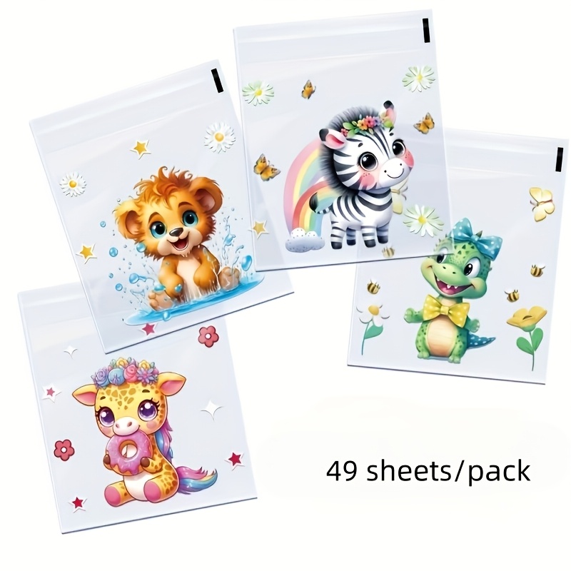 TEMU 49/99/199 Sheets (1 Pack), Self-adhesive Bags Animal Themes, Featuring Patterns Of Giraffes, , And On Transparent Gift Bags, With A Fantasy
