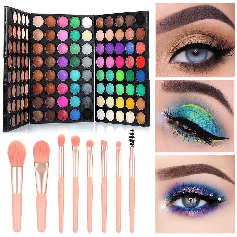 Image of 120 Colors Eyeshadow Palette With Brush Set - Mini Matte & Shimmer Eye Shadow, & Long Lasting, Perfect For Halloween, Stage, Music Festival & Party Colorful Makeup Looks