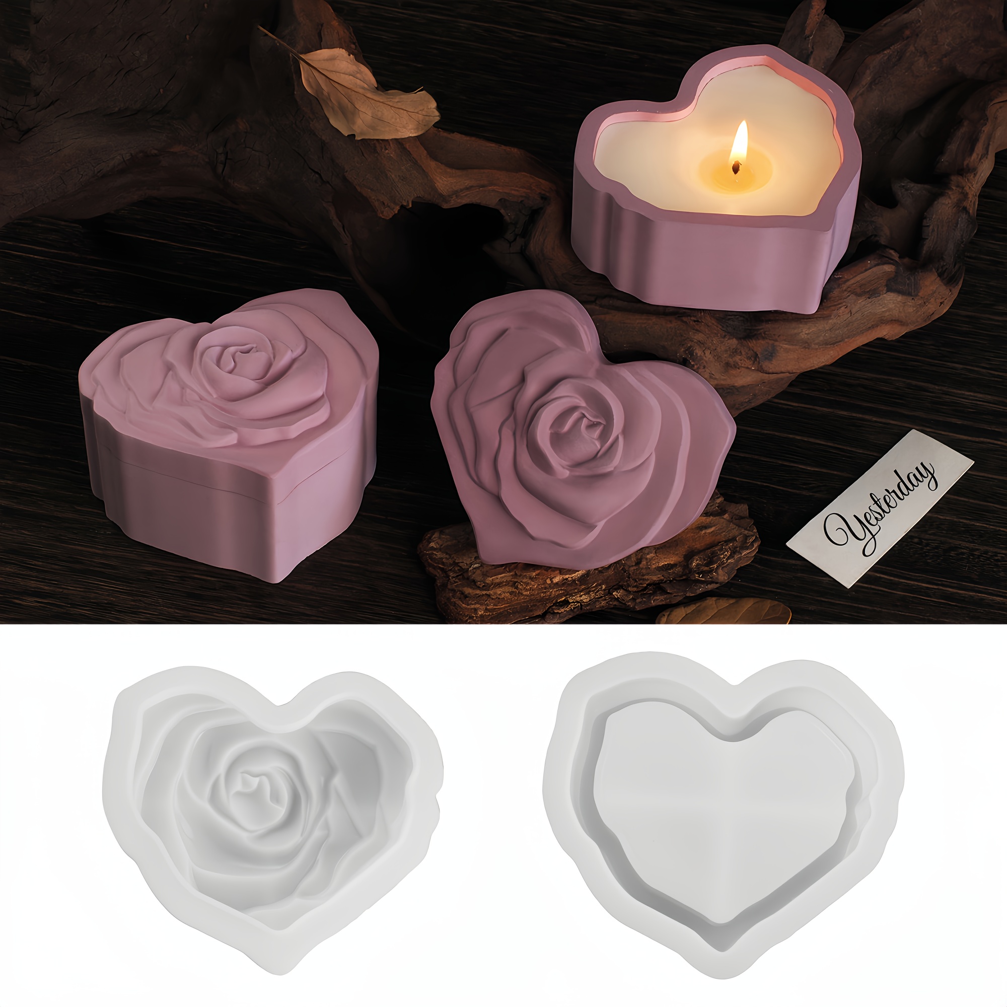 

1 Set Honey Rose Silicone Heart Candle Holder Mold With Lid, Diy Casting Molds For Storage Jar, Aromatherapy Jewelry Box, Home Decor Crafting - No Power Supply Needed