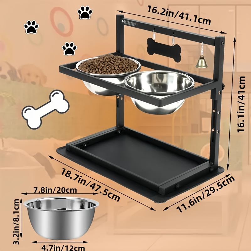 Adjustable Elevated Dog Bowl Stand with Two Stainless Steel Bowls for Medium and Large Dogs