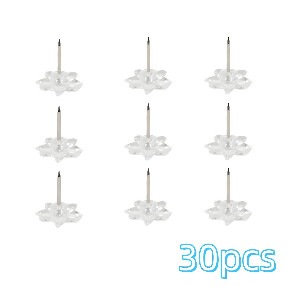 TEMU 30pcs Épingles à chapeau transparentes d'étoile, épingles à tête plate, pour panneaux de