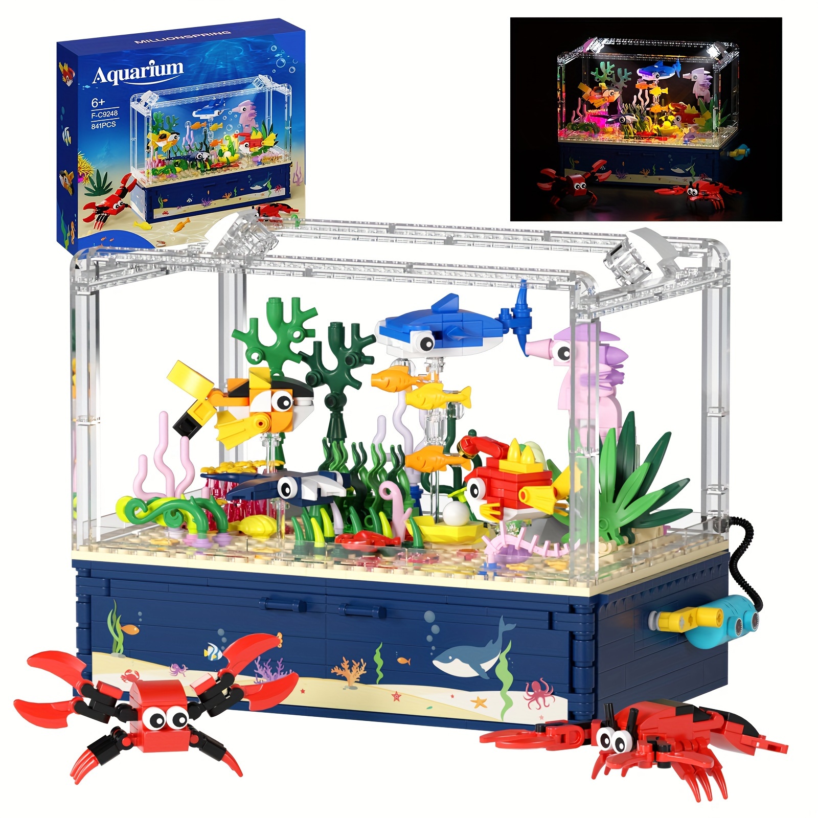 

827pcs Aquarium Block Set With Lights, Aquarium Puzzle Educational Toys, Ocean Jellyfish, Block Toys, Home Decoration - The Best Gift For Someone!