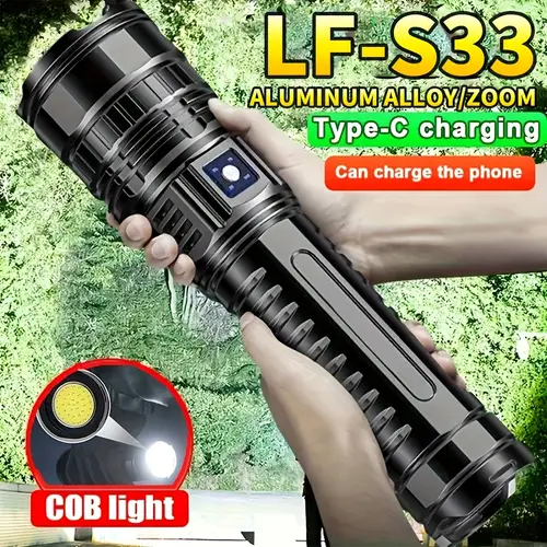 an aluminum alloy flashlight ip65 gift box packaging send strap charged 5 light mode with power display large capacity super long life suitable for home garden camping site fishing and other lighting scenes