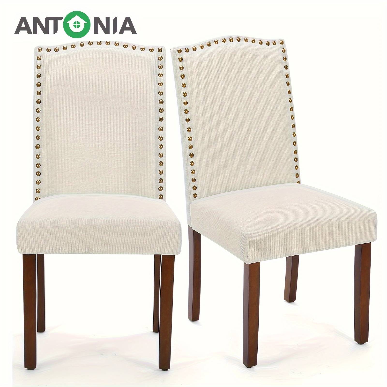 

Antonia Dining Chairs Set Of 2, Upholstered Fabric Kitchen Room Chairs High-end Dining Room Side Chairs With Nailhead Trim And Wood Legs For Bedroom, Living Room, Beige