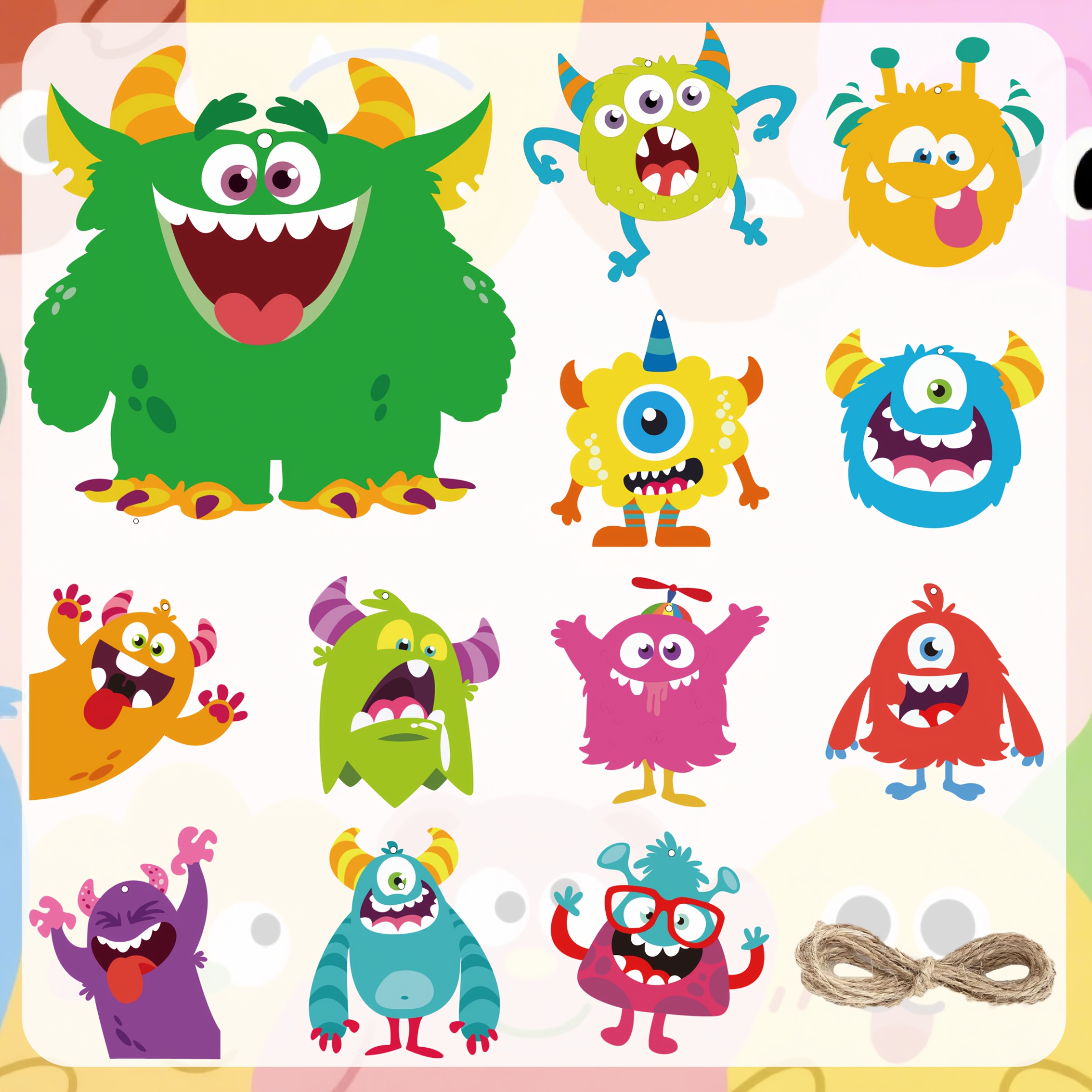Image of A Set Of 12 Unfinished Wooden Monster Craft Kits For Your Own Monster Art Decorations, Perfect For Birthday School Projects And Hanging Decor Gifts