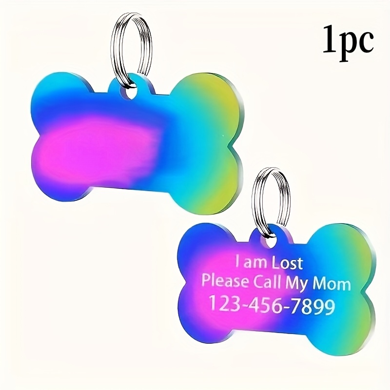 TEMU 1pc Plaque d'identification pour chien en acier inoxydable avec pendentif pour animal de compagnie, logo gravé sur